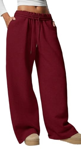 WINKEEY Jogginghose Damen Sporthose Lang Weites Bein Trainingshose High Waist Baggy Freizeithose mit Elastischem Bund Yoga Fitness Sweatpants