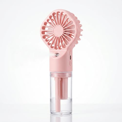 RAYPOW Ventilador de Mano con Nebulizador, Mini Ventilador Portátil Recargable USB Tipo C con Cable Incluido, 4 Velocidades, Depósito Transparente de Agua, Uso de Mano y Escritorio (Rosa)