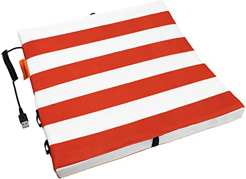 Bumfire Stadion Sitzkissen Beheizbar & Faltbar - Akku Heizkissen Kabellos mit USB Anschluss - Elektrisch Beheizbare Sitzauflage, Wärmekissen, Fussballsitzkissen, Outdoor Kissen - Rot/Weiß - 35x35 cm