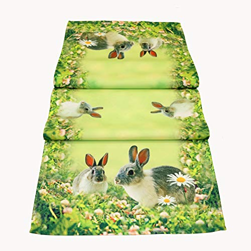 Tischdecke 85 x 85 cm Mitteldecke Ostern Tischdeko Frühling grün bunt Osterhasen Osterdekoration