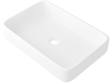 Eridanus Rectangular Countertop Bathroom Vessel Sink, Ceramic Countertop Washbasin, Square Cloakroom Basin Sink for Lavatory, Cabinet, Vanity Unit, White Gloss - 615 x 410 x 115mm