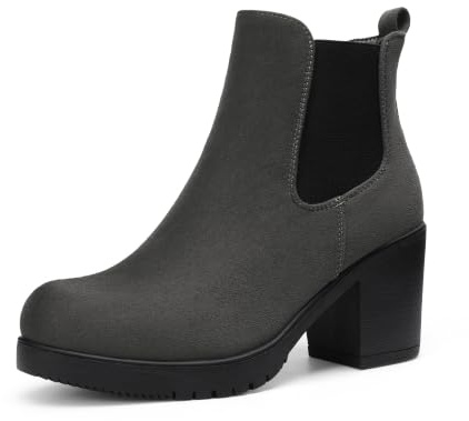 DREAM PAIRS Women's Chunky High Heel Chelsea Ankle Boots Stylish Suede Fashion Shoes,Size 8.5,Grey,FRE