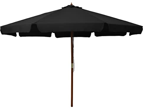 vidaXL Parasol d'Extérieur avec Mât en Bois, Pare-soleil de Patio, Abri de Soleil, Parasol de Plage Jardin Terrasse Balcon, 330 cm Noir