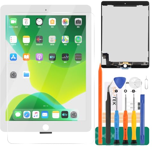 Per iPad Air 2 A1566 A1567 LCD Screen Ricambio Digitizer Vetro Kit di Assemblaggio, Pellicola Temperata, Colla e Strumenti (Bianco)