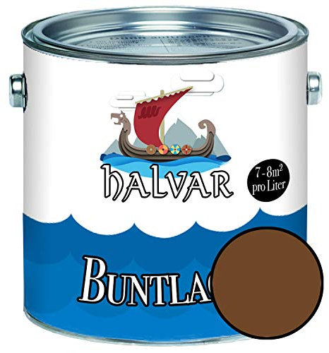 Halvar Barniz para madera y metal mate marrón RAL 8000 – 8028, barniz para madera, interior y exterior, resistente a la intemperie y protección duradera (20 L, RAL 8007)