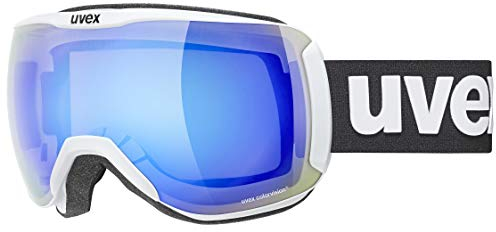 Uvex downhill 2100 CV - Skibrille für Damen und Herren - konstraststeigernd - verzerrungs- & beschlagfrei - white matt/blue-green - one size