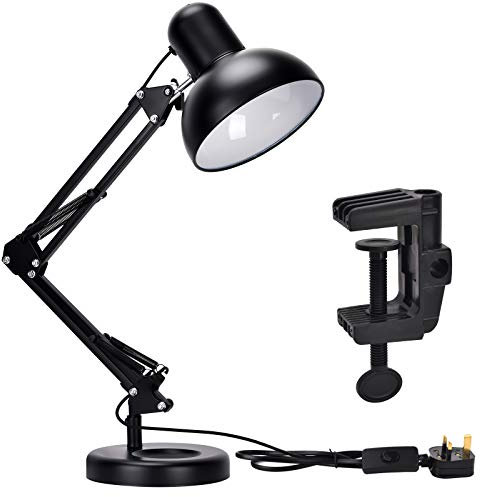 Adjustable Desk Lamp with E27 Bulb Holder, A60 LED Included, 3000K, Swing Arm, Clip-On C-Clamp, 1.5m Cable, Ideal Desk Light for Office, CE & RoHS Certified, 3-Year Warranty, 25,000h Life