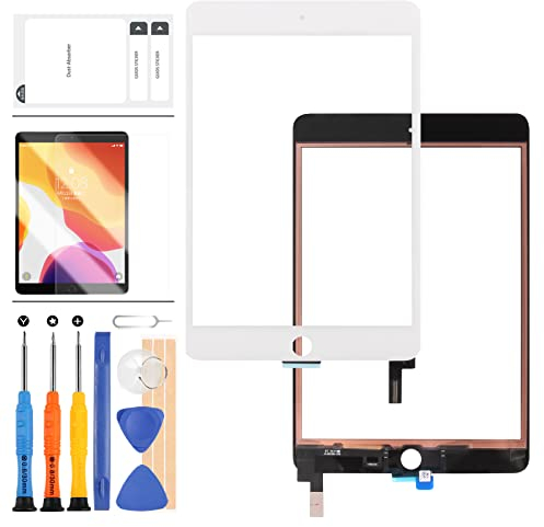 para iPad Mini 4 reemplazo de Pantalla para iPad mini4 A1538 A1550 7.9 Touch digitalizador de Cristal táctil Piezas de reparación Kits de Montaje, con Vidrio Templado (LCD no Incluido) (Blanco)