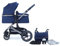 Pixini Neyla Kombi Kinderwagen mit Stoffwanne/Buggy/Wickeltasche/Getränkehalter/Regenplane/Mückennetz/Wickelauflage (chrom/marine)