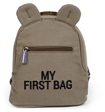 CHILDHOME, Kinderrucksack Baby, Schule, Kindergarten, Vorschule, Kinderkrippe, Zwei Fächer, Lunchbag/Flaschen geeignet, Abnehmbare Sicherheitsschnalle, Wasserabweisend, My First Bag, Khaki