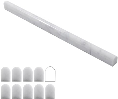 Lovdeco Carrara weiße Marmor-Bleistiftliner-Fliese, Kantenverkleidung für Dusche und Rückwand, Bullnose Fliesenverkleidung poliert, 10 Stück/Box