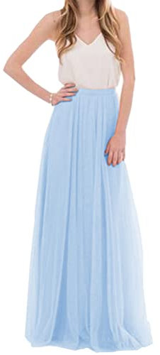 ORANDESIGNE Gonna Lunga in Tulle Donna Tinta Unita a Vita Alta Elastica Casual Elegante Vintage a Pieghe Linea A alla Moda per Festa di Matrimonio 24 XL