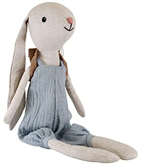 Mealini Stoffpuppe HASE Hugo 40 cm, Kuscheltier aus Leinen mit Schlappohren und Rucksack