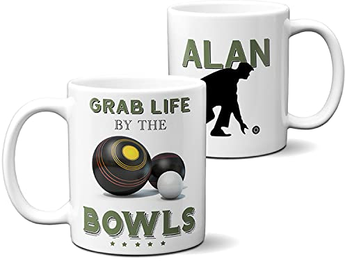 KRAFTYGIFTS Personalised Bowling Mug Gift Crown Green Bowls Dad Cup Grandad Birthday Present Work Gift for Him HBM03