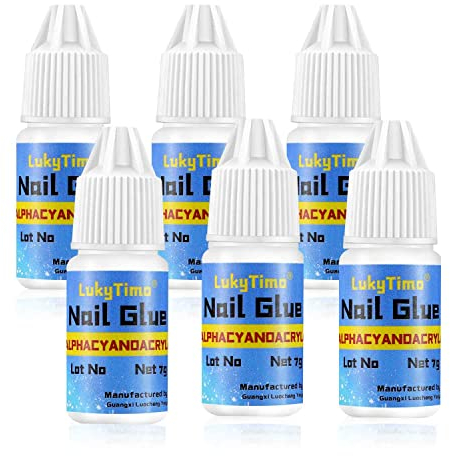 LukyTimo Colle à Ongles 6 Bouteilles, Rapide Colle de Faux Ongles de Beauté pour Coller ou Réparer des Ongles Artificiels (7 grammes par bouteille x 6 )