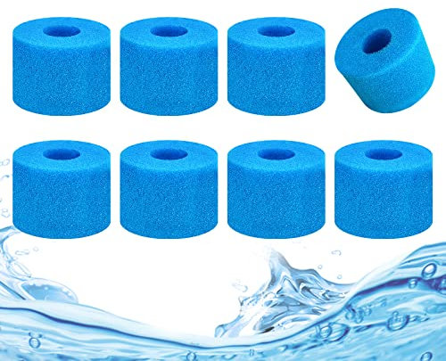 KATELUO 8 Stück Filterschwamm Typ S1 Schaumstoff-Poolfilter, Schwimmbad Filter Schwamm, Typ S1 Filterschwamm Kartuschen Hochelastisch und Wiederverwendbare Schaum Pool Filter für Poolreinigung