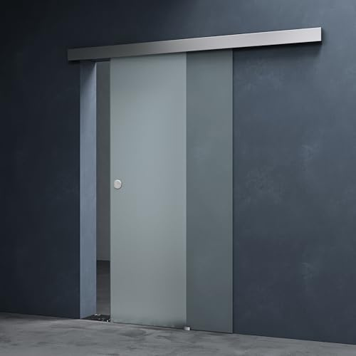 Mai & Mai Porta Scorrevole in Vetro 90x215cm, Softclose, Vetro Satinato | Sistema Softclose in Vetro Satinato 8mm con Binario e Maniglia Rotonda per Bagno Cucina Studio Ufficio, Amalfi TS12H-900