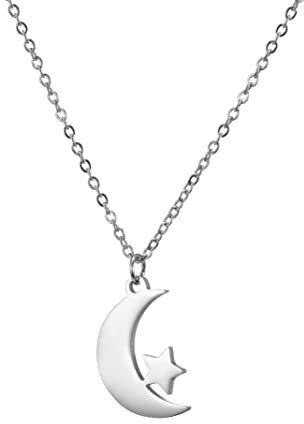 EUEAVAN Mond Stern Anhänger Halskette Mode raffinierte minimalist ische Edelstahl Schmuck Frauen Mädchen (silber)