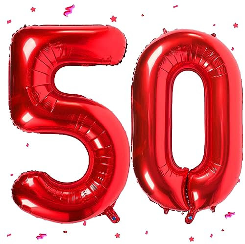 WOIRROIP Luftballon 50. Geburtstag Rot, XXL Riesen Rot Folienballon 50 für Frauen,40 Luftballon 50. Geburtstag,Zahlen 5 und 0 Folienballon für 50 Jahre Geburtstagsdeko Jubiläum Party Dekoration