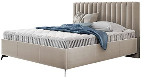 Mirjan24 Polsterbett Manako, Bettkasten mit Gasdruckfedern, Doppelbett, Lattenrost, Metallfüße, Elegantes Bett mit Polsterkopfteil, Bettgestell, Ehebett (Fresh 01, 180 x 200 cm)