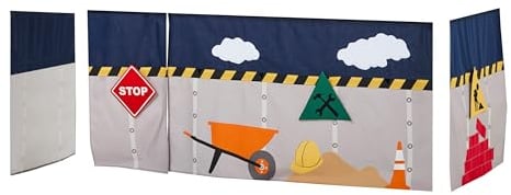 Hoppekids Construction Handgefertigter Halbhochbettvorhang (90x200cm) inkl. Draht-Set und Haken für Kinderzimmer