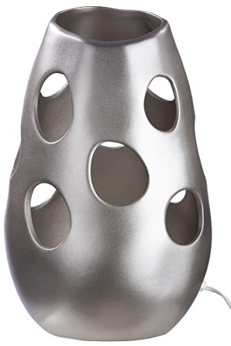 GILDE Deko Keramik Lampe - Tischlampe Dekoration Wohnzimmer - matt creme beige - Höhe 40 cm