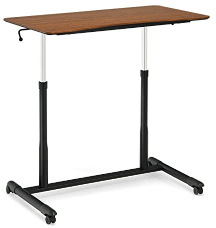 GIANTEX Schreibtisch höhenverstellbar 70-106 cm, Computertisch mit Rollen, Beistelltisch PC Laptoptisch Holz, Arbeitstisch Notebooktisch Stehtisch Steharbeitsplatz für Arbeitszimmer Büro (Braun)