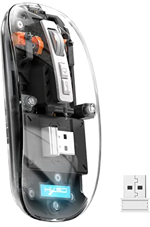 UrChoiceLtd T900 Mouse wireless Bluetooth, mouse cordless sottile multi-dispositivo (doppia modalità: BT 5.1/5.2 + 2.4G), batteria da 400 mAh Mouse USB ottico trasparente da 2400 DPI (nero)