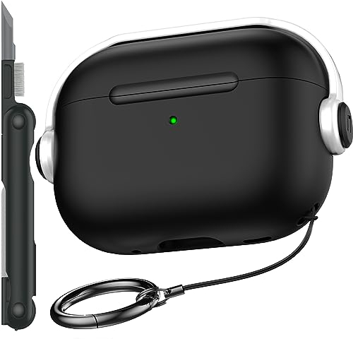 R-fun Custodia compatibile con Apple Airpods Pro (2023/2022/2019, 2a/1a generazione), cavo USB-C/Lightning, custodia per cuffie musicali con blocco di sicurezza e kit di pulizia,Bianco