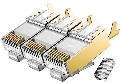 50 Pcs Cat7 Cat7A RJ45 Stecker, Cat7 Cat7A Metall geschirmt RJ45 Enden FTP 8P8C modularer Netzwerk Stecker up to 10Gbps for Ethernet LAN Cable, Gold