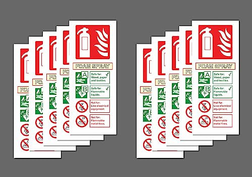 Foam Spray Fire Extinguisher ID Safety sign 200mm x 80mm (Pack of 10 signs) - Self adhesive stickers