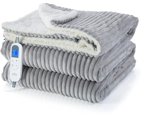 YDW Electric Heated Throw Blanket - 180x200cm Stripe Flannel Electric Overblanket for Sofa Bed Office Use, 6 Heat Levels&10 Time Settings, Machine Washable, Gray, Double
