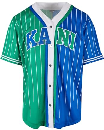 Karl Kani Herren KU223-018-1 Serif Pinstripe Block Baseball Shirt Blue/Green/White, M