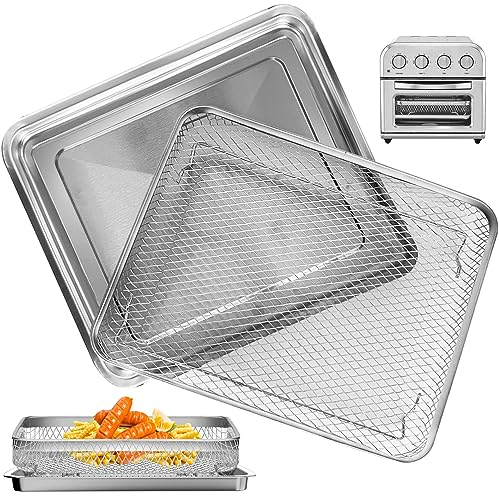 Air Fryer Tray Replacement for Cuisinart TOA-26 TOA-28 Toaster Air Fryer Convection Oven, 10.7 * 9.8'' Non-stick Mesh Air Fryer Stainless Steel Basket Wire Rack Accessories Parts, Dishwasher Safe
