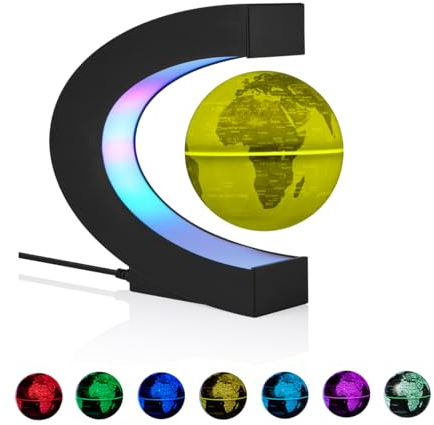 VGAzer Schwebender Globus, magnetische Schwebekugelkugel-Lampe mit LED-Licht, schwebende Weltkarte, 360 ° drehbare geografische Weltkarte für Heimbüro-Dekor