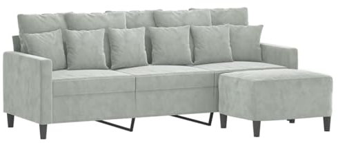 vidaXL Canapé à 3 Places avec Repose-Pieds Gris Clair 180 cm Velours, canapé, canapé avec Repose-Pieds, canapé Trois Places, canapé 3 Places, Fauteuil
