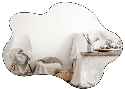 Muzilife Asymmetrischer Rahmenloser Spiegel zum Aufhängen, 58 x 82cm Unregelmäßiger Großer Wandspiegel mit MDF-Rückwand, Dekorativer Ganzkörperspiegel für Wand Wohnzimmer Bad Flur Eingang, Deko