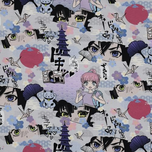 VmG-Store 1m Jerseystoff zum Nähen Baumwolljersey Nähstoff KEINE Meterware Kinderstoff (Manga JB035)