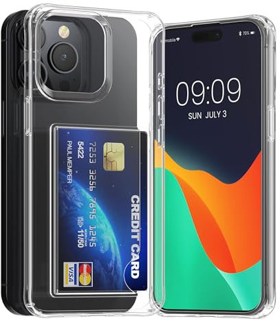 kwmobile Clear Case Compatible with Apple iPhone 15 Pro Max Case with Card Holder - Compartment Holds 2 Cards - Transparent