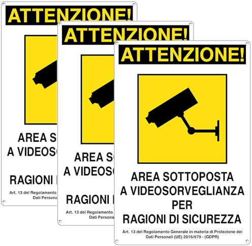 Virsus Cartello Area Videosorvegliata per ragioni di sicurezza 955/A, Misura 20x30 cm, Pannello di Sorveglianza in Alluminio, per Aziende, Uffici, Magazzini, Condomini, Immobili (3)