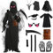 Winric 9pcs Grim Reaper Kostüm für Erwachsene Sensenmann Kostüm mit Kapuzenumhang Leuchtende Gläser Todessense Handschuhe Sensenmann Cosplay für Fasching Dekoration Karneva (Erwachsene, 170CM)