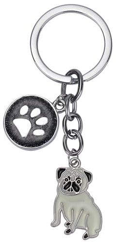 WEWAYSMILE Welpe Schlüsselanhänger, Hunde Schlüsselanhänger, Niedlicher Welpe-Schlüsselanhänger, Für Dekor Auto Schlüsselanhänger Tag Personalisierte Geschenk, Länge: 2.95 Zoll/7.5 cm (Mops)
