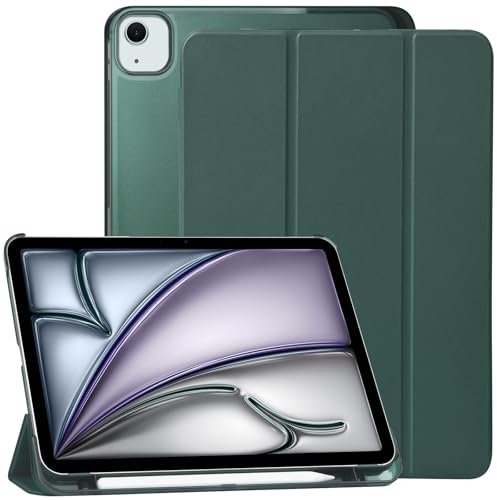 GOZOPO Funda para iPad Air 13 Pulgadas M3 2025 & M2 2024, iPad Pro 12.9 (2022-2018 Modelos), Funda Delgada y Ligera con Soporte para Lápices, Encendido y Apagado Automático, Verde Oscuro