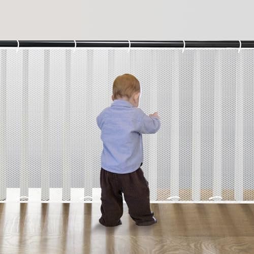 Cupount Banister Guard for Baby- 15ft x 3.3ft White Safety Mesh Netting for Pets and Kids - Stair Railing Cover for Home