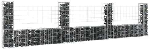 NQJIBUE Fechten & Barrieren U-Form Gabion Korb mit 4 Pfosten Eisen 380x20x100cm Zaunpaneele