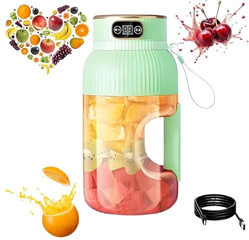 Yulyoie Multifunctional Portable Juicer Cup with Digital Display, 2024 New Multifunctional Portable Juicer Cup, Portable Blender USB Rechargeable, Juice Cup Blender(Green-Single cup Single lid)