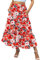 Zeagoo Rock Damen Lang Hohe Taille Skirt Sommerrock Lässig Elegant Blumen Plisseerock Double Layer Rock mit Taschen Floral Rot XXL