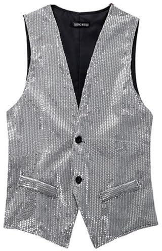 Pamqsen Weste Herren Pailletten 70er Ärmellos Glitzer Paillettenweste V Ausschnitt Anzugweste Disco Karneval Kostüm Rave Outfit Glänzend Tanzkostüm Pailletten Weste für Hochzeit und Party