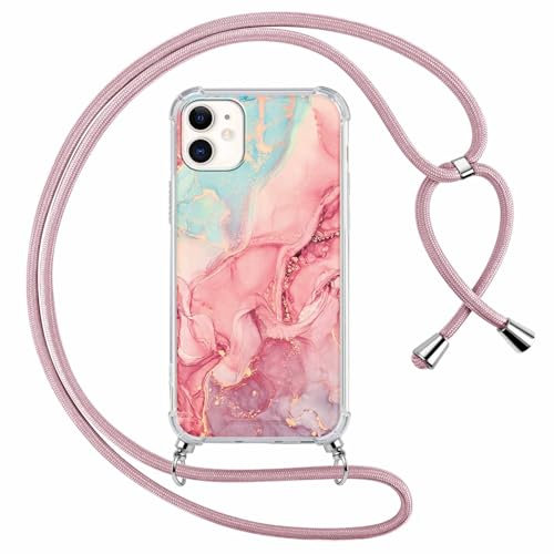 Xylota Coque avec Cordon pour iPhone 11 6,1,Collier Laniere Réglable Étui Transparente Aesthetic Motif Marbre Femmes Filles Dessin Case, Silicone TPU + PC Antichoc Housse Tour de Cou Chaine Cover, 05