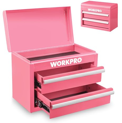WORKPRO Metall Schubladenbox 2 Schubladen, Rosa, Tisch Organizer | Mit oberem Stauraum, ideal für Büro, Schreibtisch und Umkleide, zur übersichtlichen Aufbewahrung von Kleinteilen